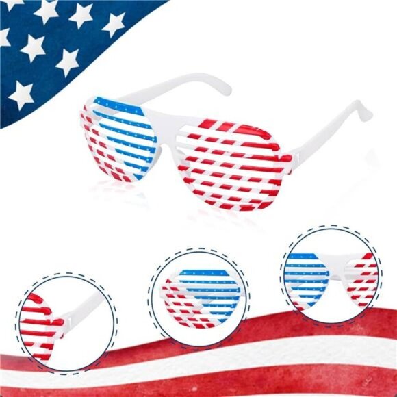 Memorial Day 4th of July Shutter  Glasses 12 Pack, Red White & Blue American - Picture 6 of 8